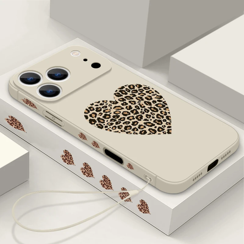 Capa Magnética Para Iphone 11 Com Cordão De Tpu Com Estampa De Leopardo E Coração (cordão Branco).