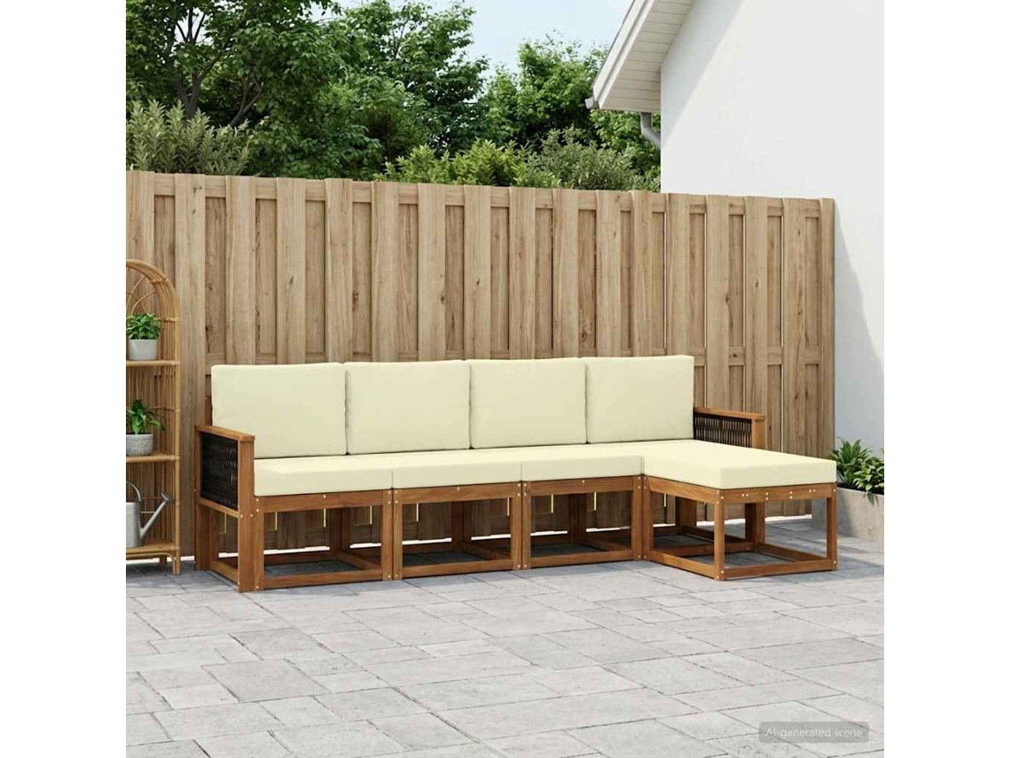 Vidaxl Conjunto De Sofás Para Exterior 5 Pcs Natural E Creme Poliéster