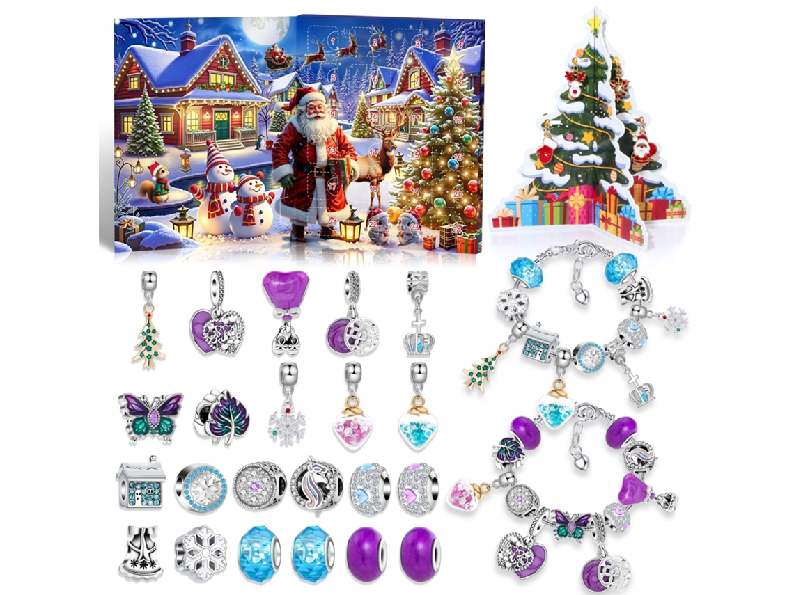 Calendário Do Advento Com Kit De Pulseiras De Natal, 24 Grades Elysve