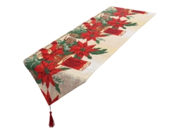 Runner de mesa amarelo Natal com flores, velas e letras para decoração de festas | S/MARCA