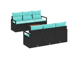 Vidaxl Conjunto De Sofá De Jardim Com Almofada 7 Pcs Preto Vime Pe