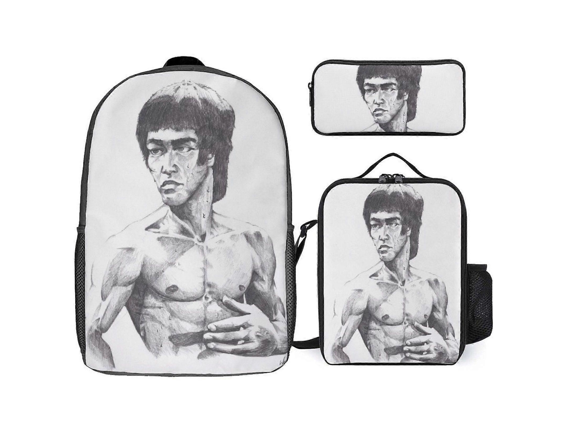 Mochila De Estudante Bruce Lee W3801. Inclui Mochila, Lancheira E Estojo Para Canetas. Resistente. U3801. Olysi Shop