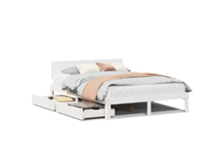 Estrutura de Cama com Gavetas 150x200 cm Pinho Maciço Branco MAISON EXCLUSIVE