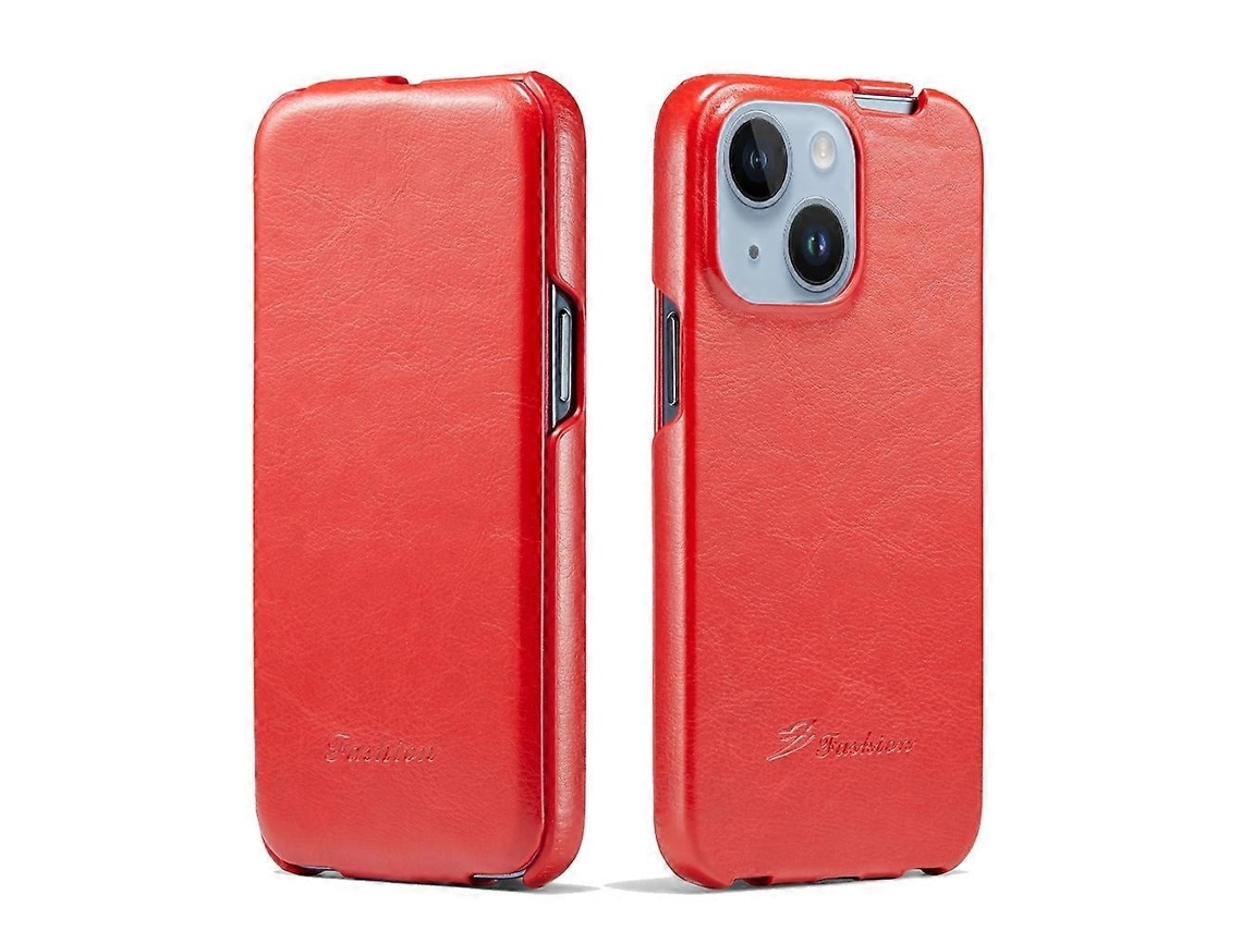 Capa Flip Para Iphone 14 Plus Em Couro Pu Com Proteção Anti-choque, Vermelho