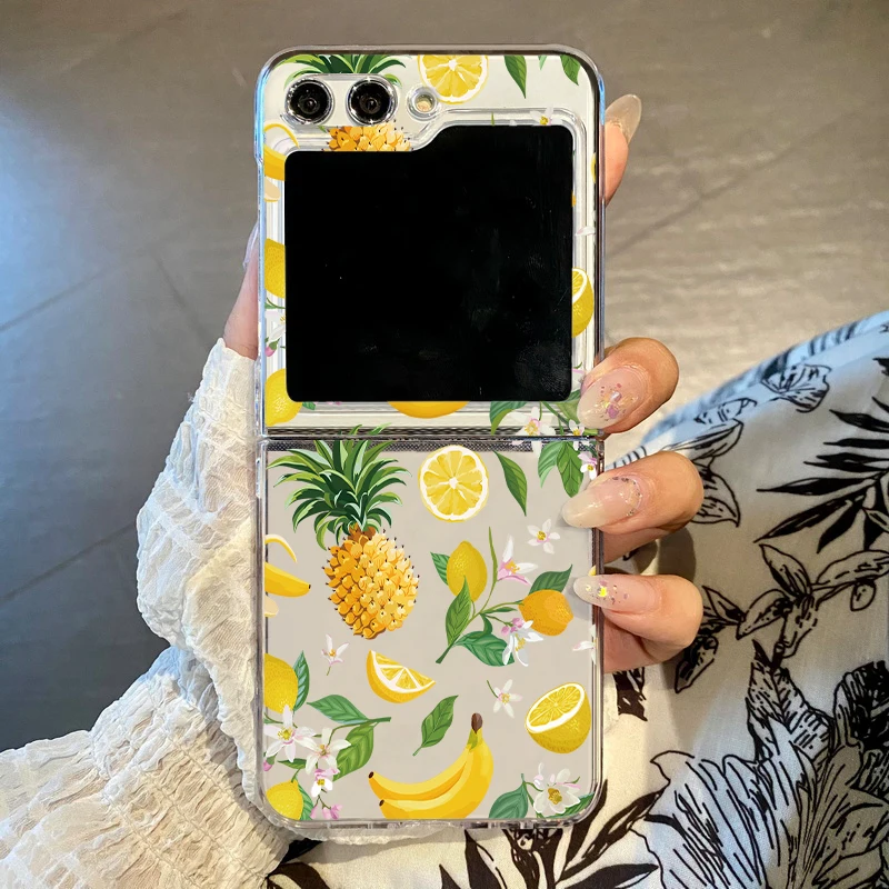 Capa Dobrável Para Celular Galaxy Z Flip7 Com Estampa De Frutas Coloridas (abacaxi), Versão Transparente.