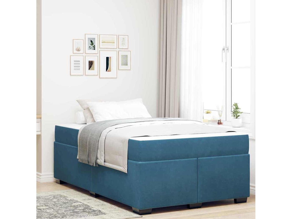 Vidaxl Estrutura Da Cama Com Colchão Azul Escuro 120 X 200 Cm Tecido