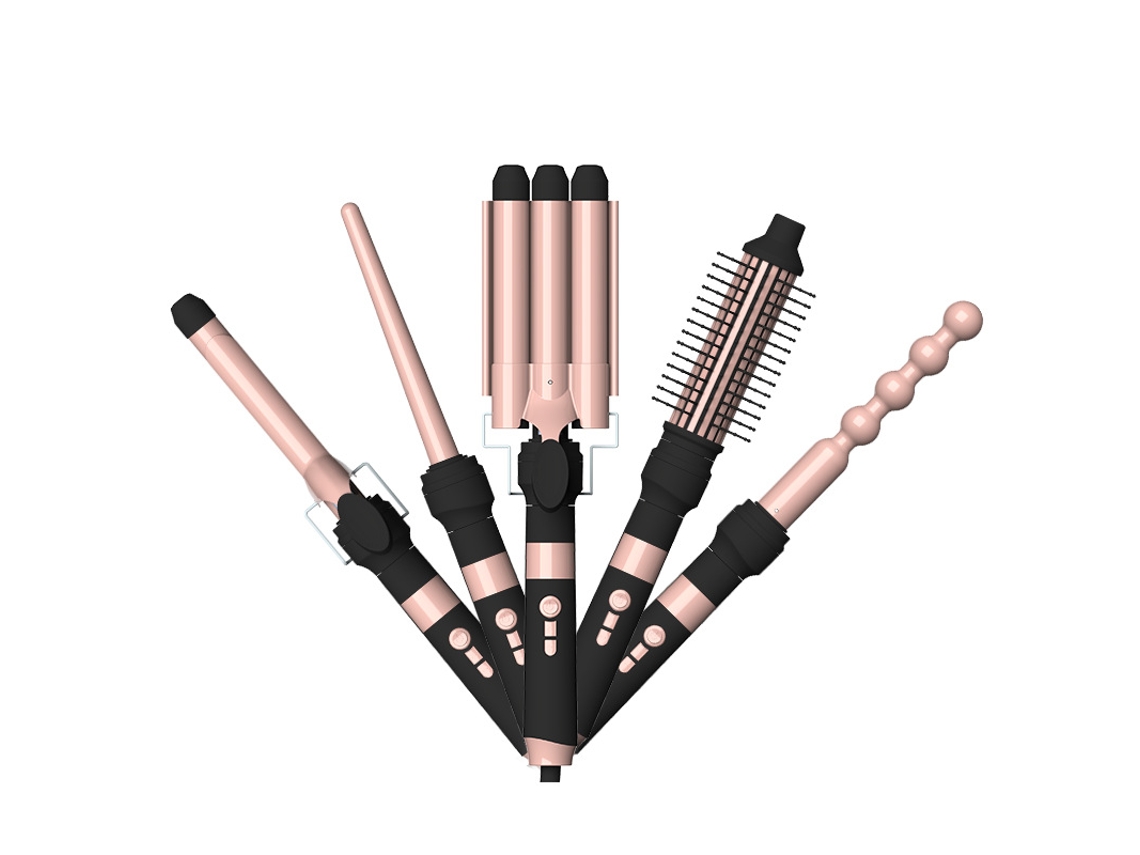 Conjunto Modelador 5em1 Cerâmica Turmalina, 2 Temperaturas, Cabeçotes Trocáveis, para Todos os Tipos de Cabelo STELASPLEN