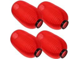 Lanternas Chinesas Impermeáveis E Versáteis, Conjunto De 4, Em Tecido Vermelho E Ferro, Estilo Clássico Delicado.