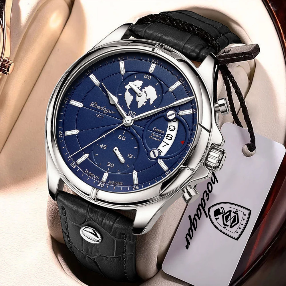 Relógio masculino Original Luxo (roxo e azul) com cronógrafo e indicador de dados, à prova d'água.