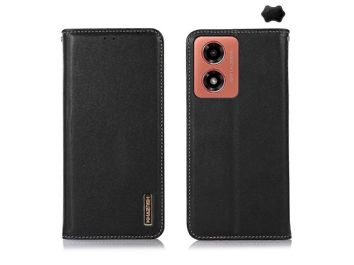 Capa Para Celular Motorola Moto G04 / G24 Khazneh Em Couro Bovino De Camada Superior Nappa