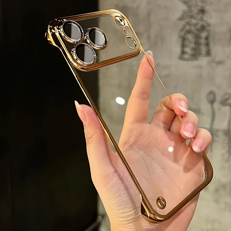 Capa Para Iphone 16 Pro Max Dourada, Sem Moldura E Com Acabamento Eletrogalvanizado. Capa Protetora Transparente Ultrafina E Resistente A Impactos.