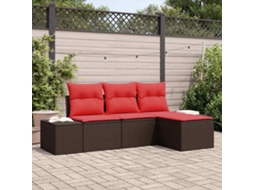 Vidaxl Conjunto De Sofá De Jardim 4 Unid. Marrom E Vermelho Vime Pe