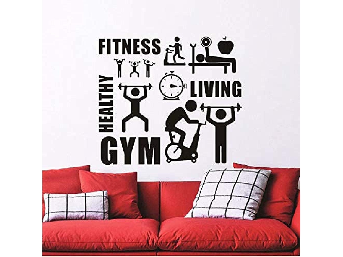 Ginásio de fitness saudável esportes adesivos parede decoração removível vinil adesivos muraux sala estar decoração murale 57x51cm