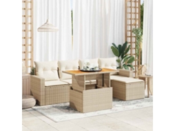 Vidaxl 6 Pcs Conjunto De Sofás P/ Jardim Com Almofadões Vime Pe Bege