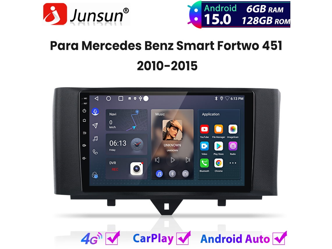 Rádio Automóvel Junsun Android 15 Carplay Autoradio 6+128gb Para Mercedes Benz Smart Fortwo Cabrio/coupe 451 2010-2015 Gps Navi Bt 4g Wifi 8-núcleo