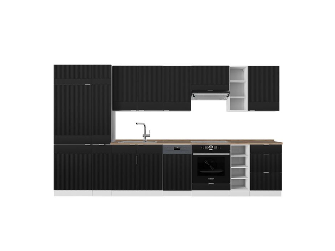 Cozinha Fame-line, 355cm, Pt Carvalho, Preto Listrado/branco, Branco, Vicco
