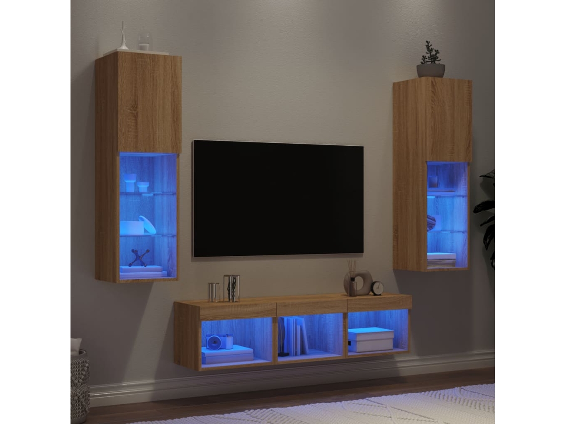 Vidaxl 5pcs Móveis Parede P/ Tv C/ Leds Deriv. Madeira Carvalho Sonoma