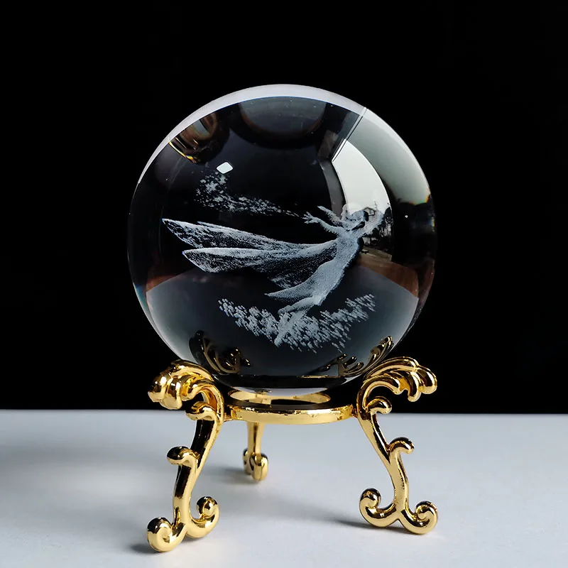 Bola de Cristal 60mm Esfera de Vidro Esculpida em 3d Peso de Papel com Base MDUG (estilo 8 60mm)