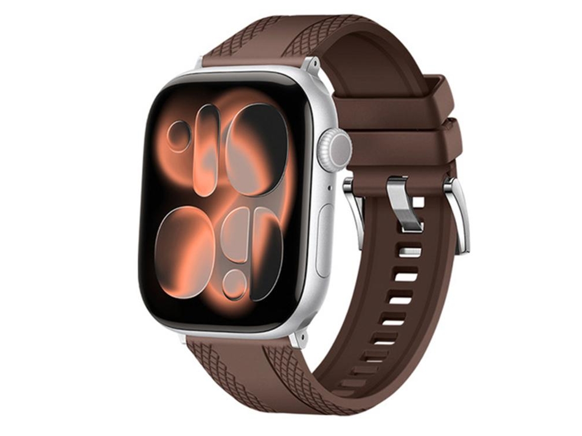 Bracelete para Apple Watch 46/49/45/44mm Borracha Fluorocarbonada com Textura Diamante Marrom XIAOMOYU