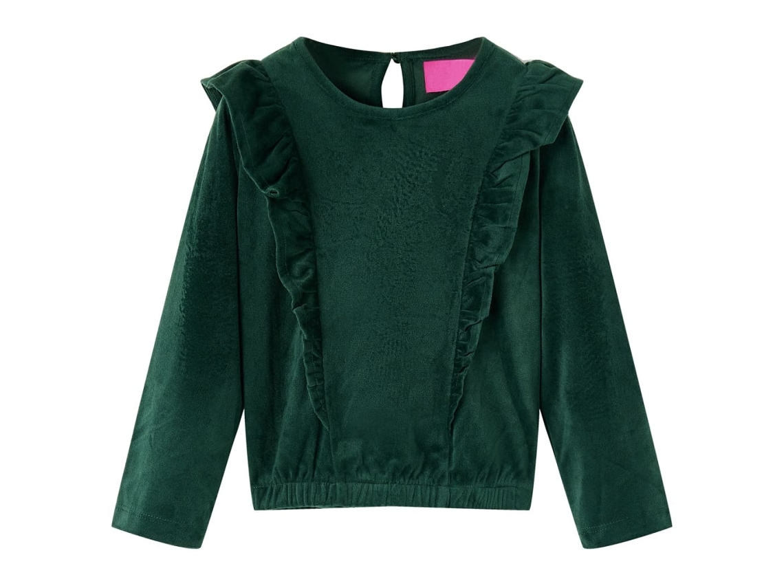 Blusa Para Criança Com Folhos Verde-escuro 128