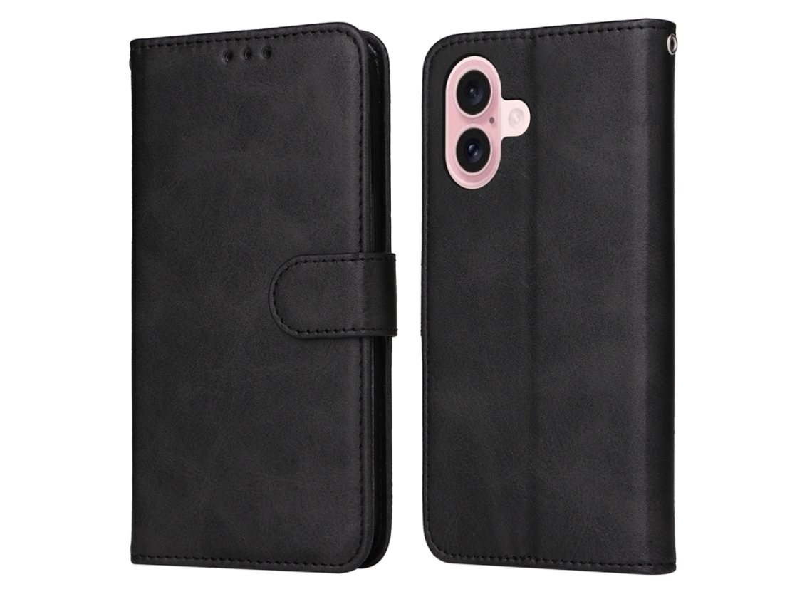 Capa Flip De Couro Para Iphone 16 - Textura De Bezerro Clássica