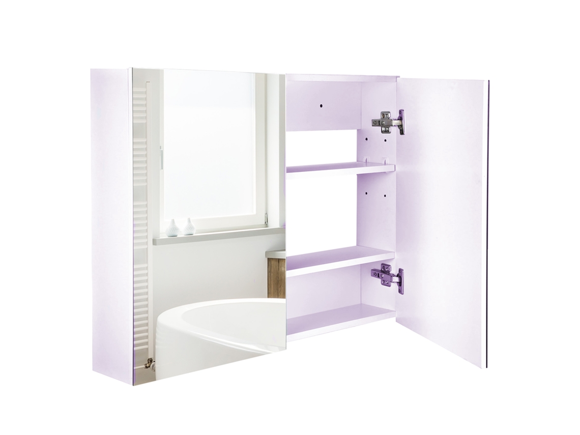 Armário de Parede para Banheiro com Espelho Portas Duplas+prateleiras Ajustáveis, 80x15x60cm Branco