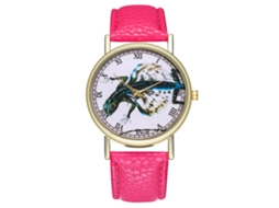 Relógio unissex casual da Flying Lizard Quartz com pulseira de couro nas cores vermelho e rosa.
