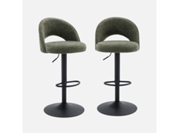 Banco De Bar Ajustável Metal E Tecido Com Base Preta, Set De 2, Verde Caqui Sweeek