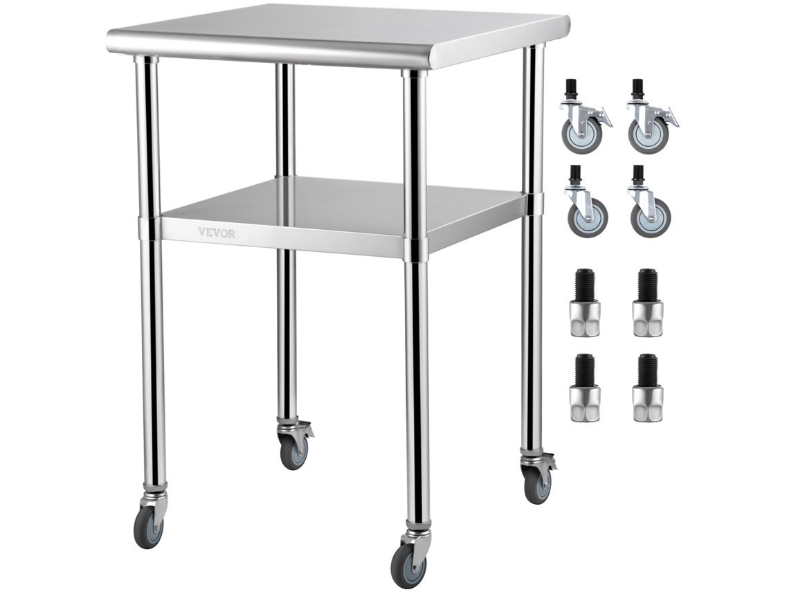 Mesa de Trabalho VEVOR Mesa de Preparação de Aço Inoxidável 61X46X91Cm Rodas