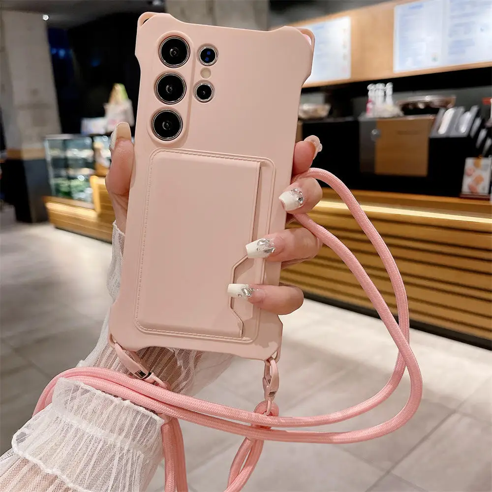 (rosa, Galaxy A55) Capa De Celular Em Silicone Macio Com Compartimento Para Cartão Sim, Cordão E Proteção Contra Impactos.