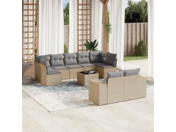 Vidaxl 10 Pcs Conjunto De Sofás P/ Jardim Com Almofadões Vime Pe Bege