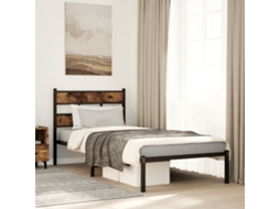 Vidaxl Estrutura De Cama Sem Colchão 75x190 Cm Metal Carvalho Fumado