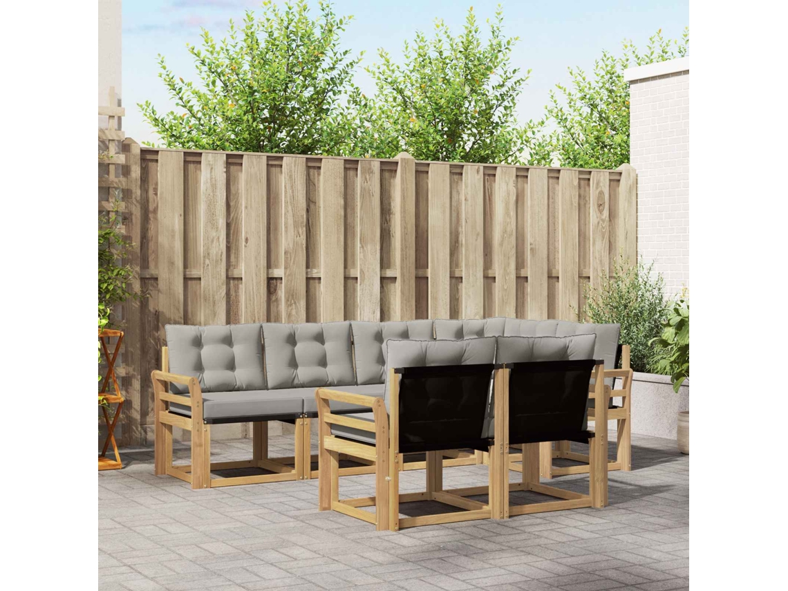 Vidaxl Conjunto De Sofás Para Exterior 7 Pcs Branco E Cinzento-claro