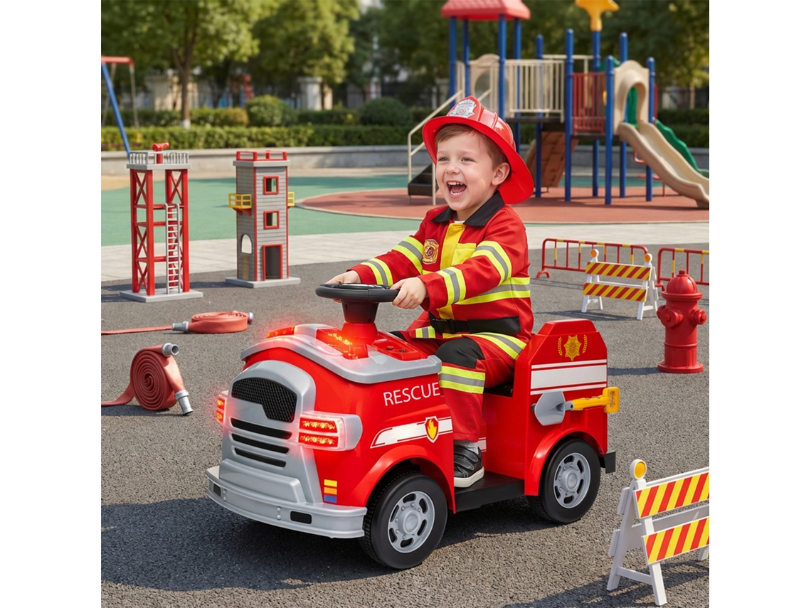 Carro Elétrico Infantil De Bombeiro Para Crianças De 3 A 5 Anos, Com Sirene, Luz Azul E Ferramentas, Velocidade Máxima De 3 Km/h.