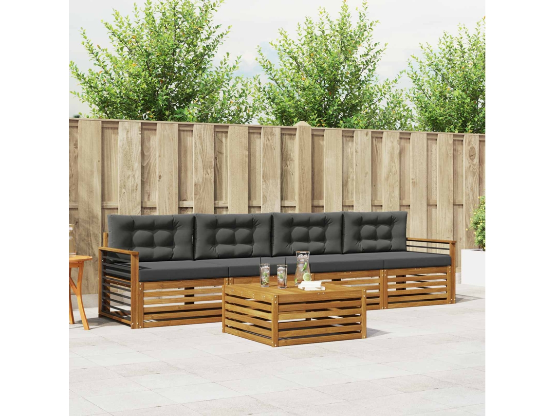 Vidaxl Conjunto De Sofás Para Exterior 5 Pcs Natural E Antracite