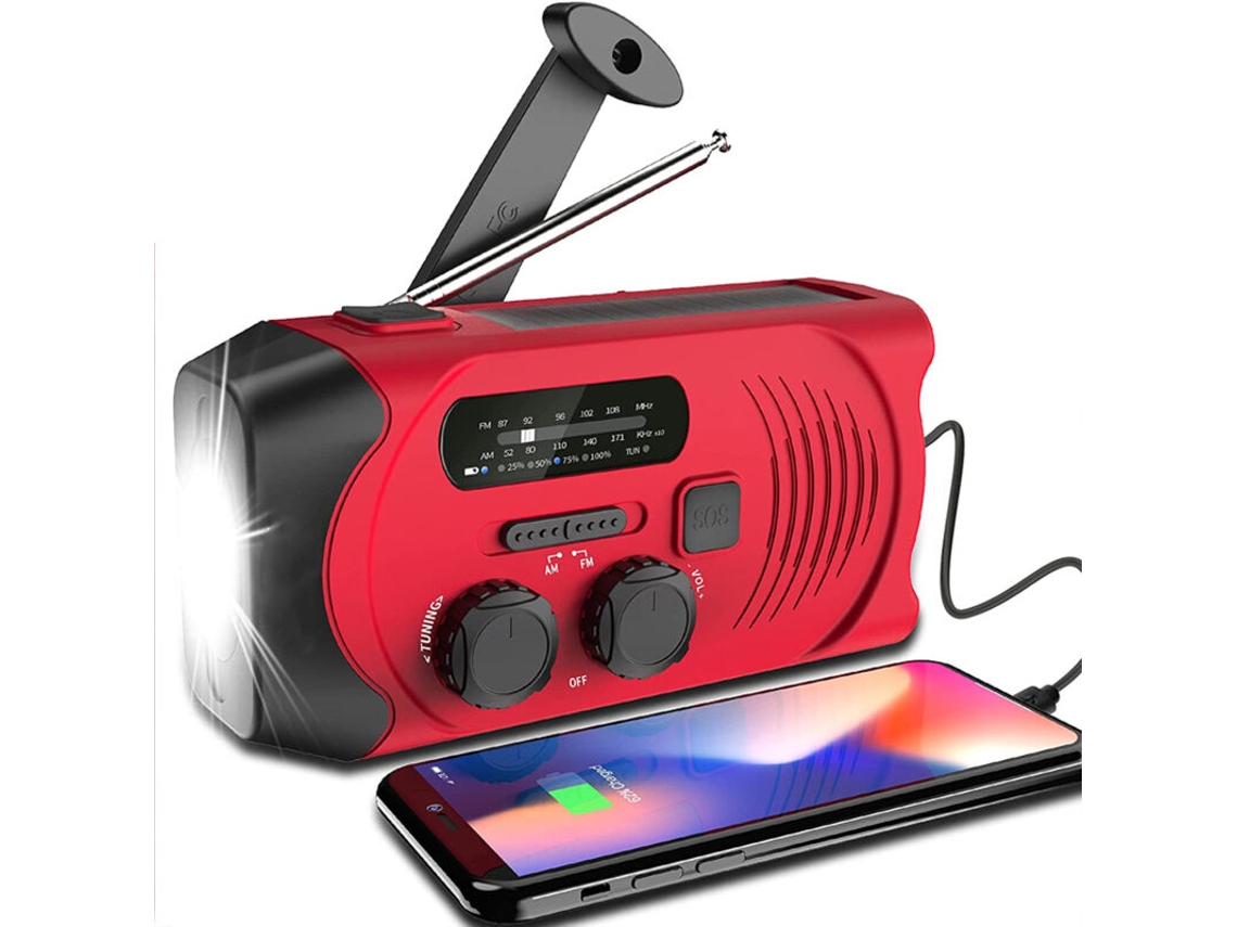 /ea/rádio Solar, Iluminação De Emergência, Gerador Manual, Vermelho Brilvibera