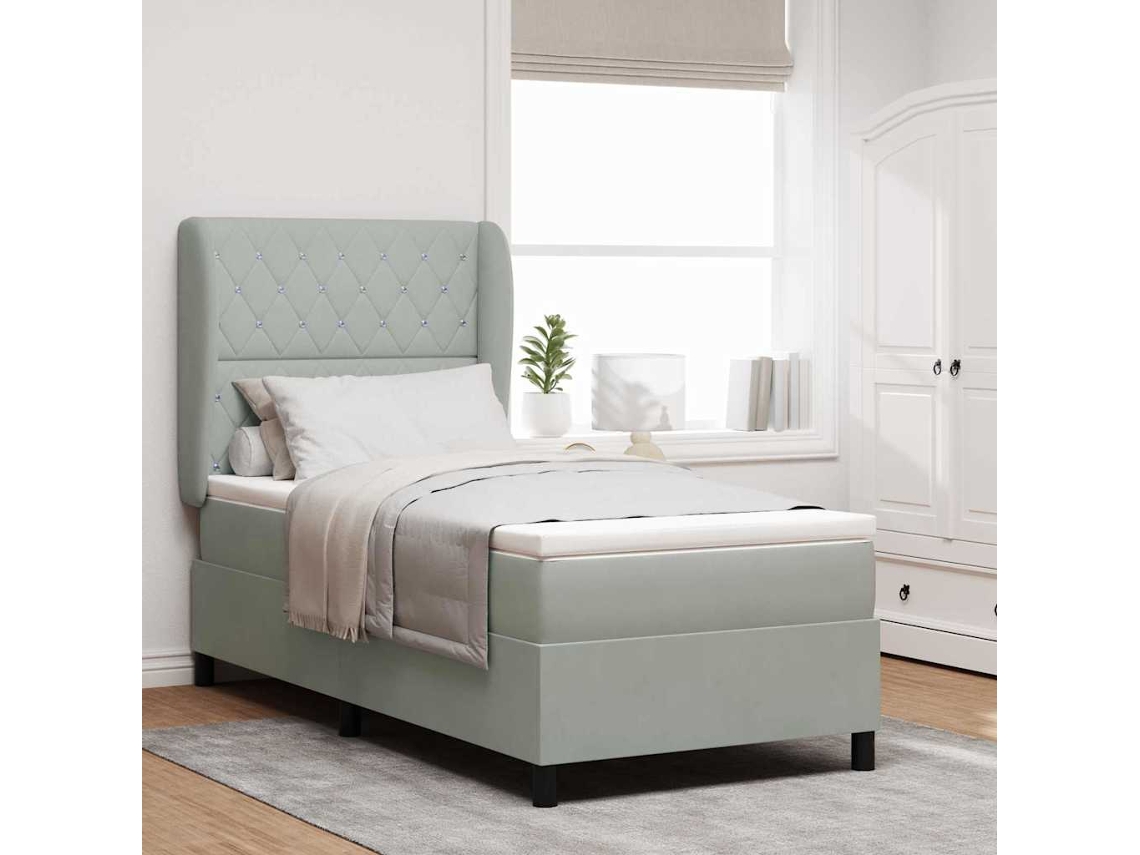 Vidaxl Cama Box Com Cabeceira Cinzento-claro 200 X 100 Cm Veludo