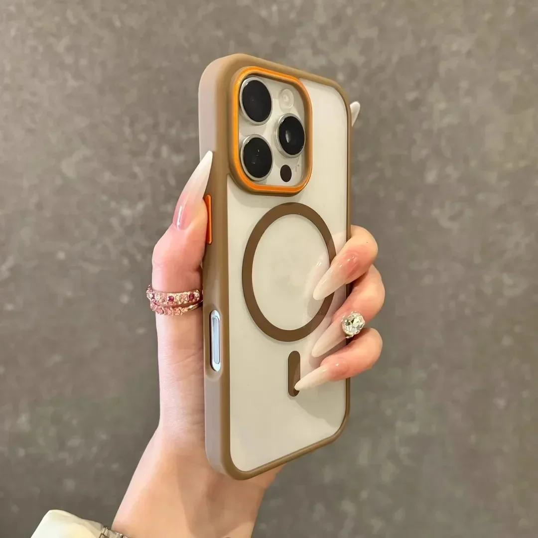 Capa Protetora Magnética Transparente Com Moldura Para Proteção Contra Impactos E Quedas (iphone 13 Pro, Cor Ouro Deserto).
