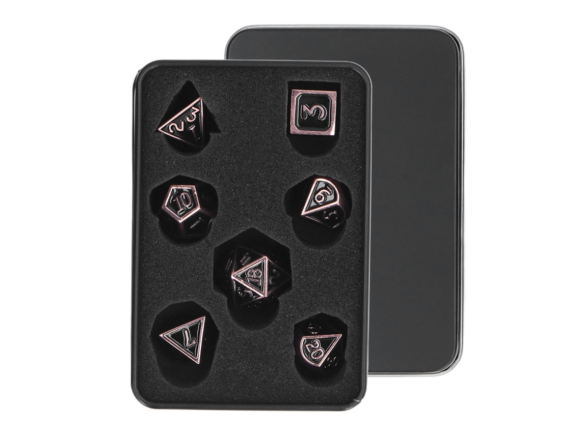 Primerox conjunto de Dados Dnd de Metal 7 Peças com Caixa para Jogos de Rpg e Tabuleiro