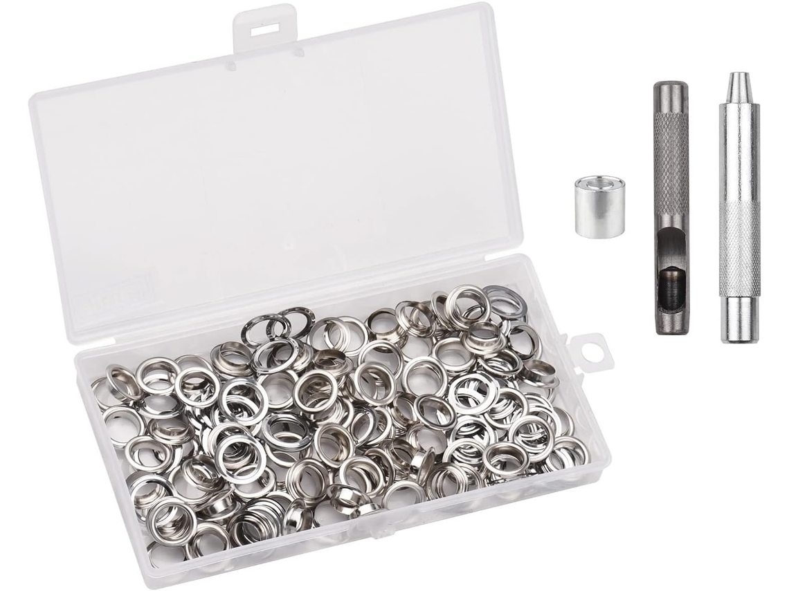 Kit De 100 Ilhós Yercher Com Arruelas, 1 2 Polegada, 3 Peças,instalação, Ilhós De Metal Prateado Para Lona, Tecido E