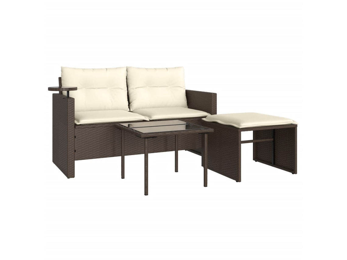 Maison Exclusive - 3 Pcs Conjunto Sofás De Jardim Com Almofadões Vime Pe Castanho