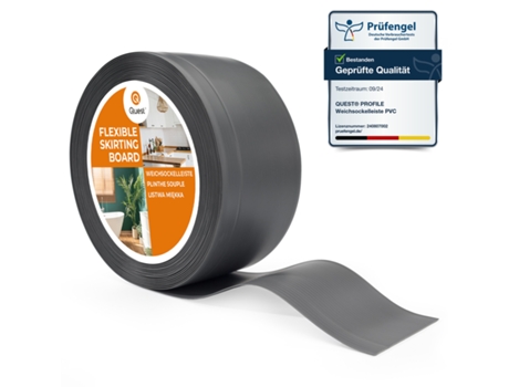 Rodapé Em Pvc 100x25mm, 25m, Flexível, Rodapé Macio, Rodapé, Cinzento Escuro Quest