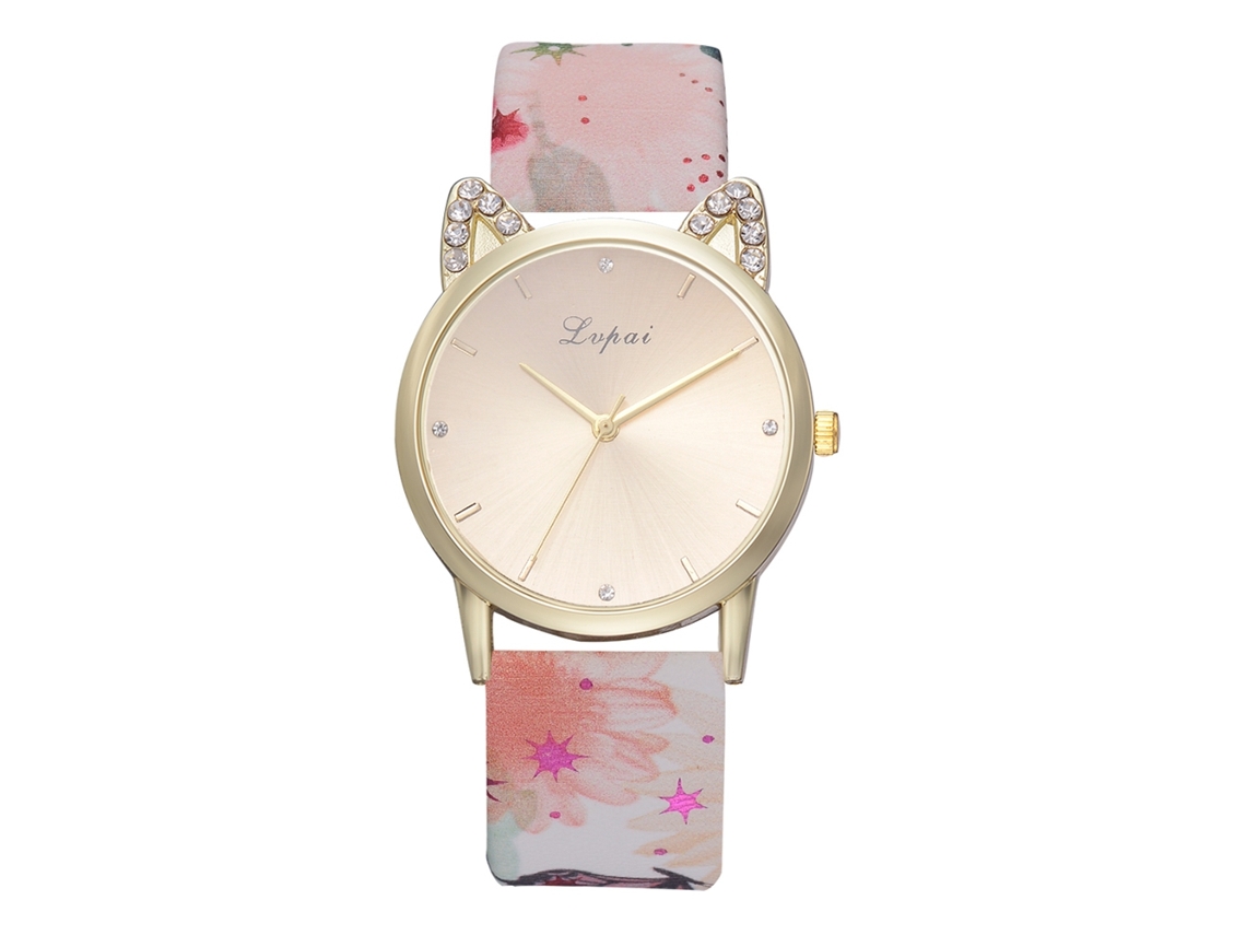 Lvpai Relógio Feminino de Quartzo com Pulseira de Pu e Estilo Simples Orelhas de Gato 4