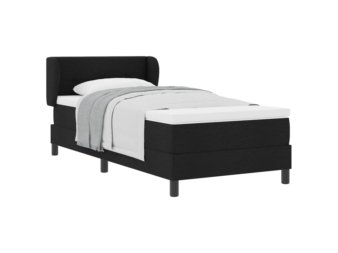 Cama De Solteiro | Camas Para Quarto | Cama Box Com Colchão Com Cabeceira Preto 80 X 200 Cm Tecido