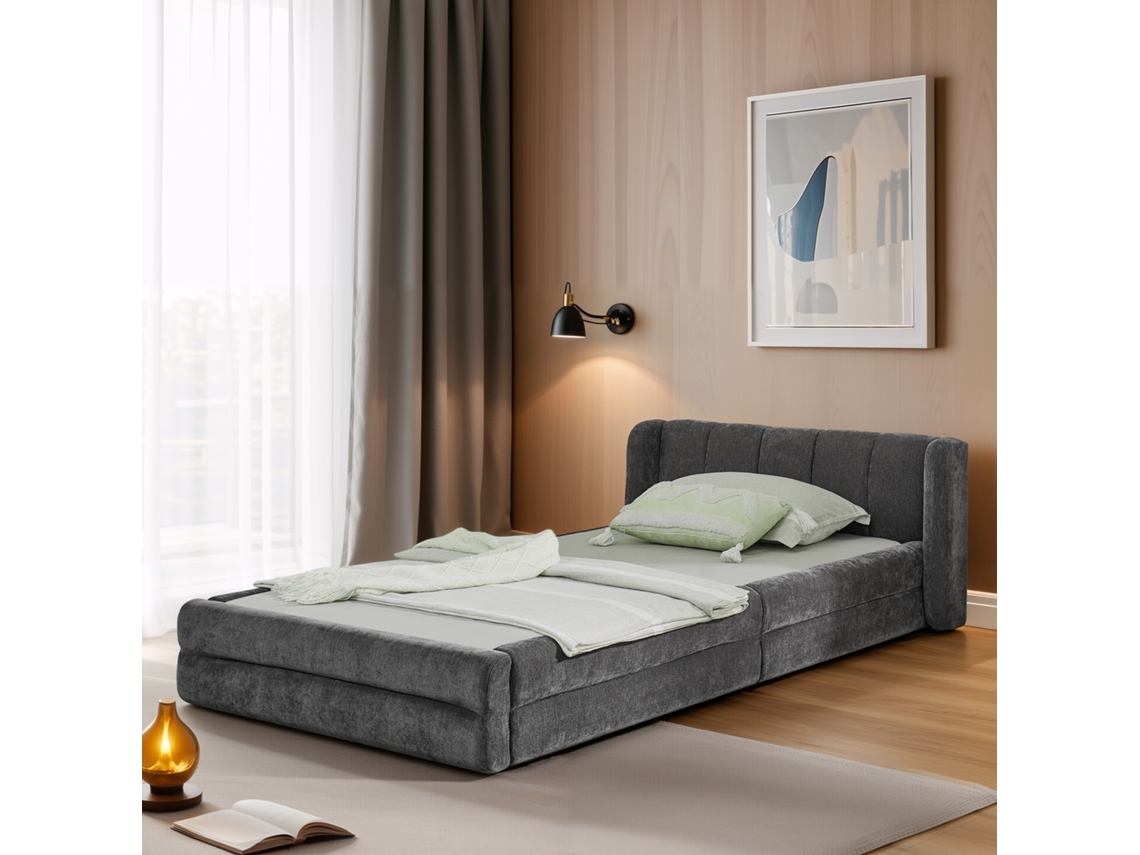 Cama Solteiro 90x200 Cm Chenille Cinza Escuro Confortável Infantil