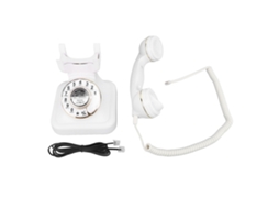 Telefone Mali retrô rotativo, com volume ajustável, fio, para casa, branco