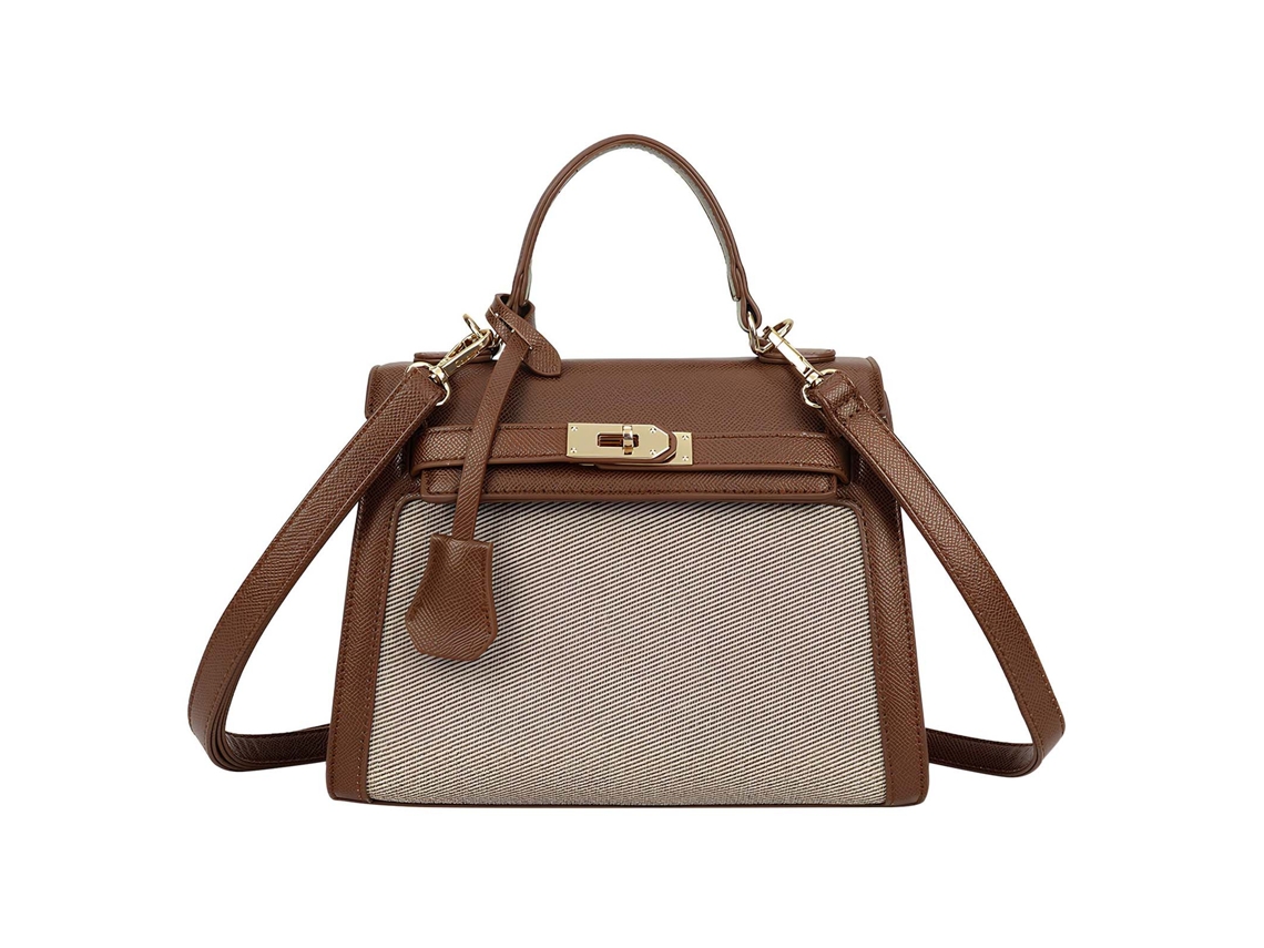 Bolsa De Mão Feminina Com Efeito Granulado, Cinto Decorativo E Alça De Ombro