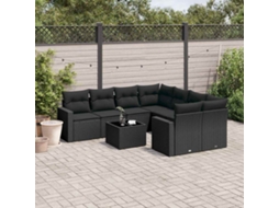 Vidaxl 9 Pcs Conjunto De Sofás P/ Jardim C/ Almofadões Vime Pe Preto