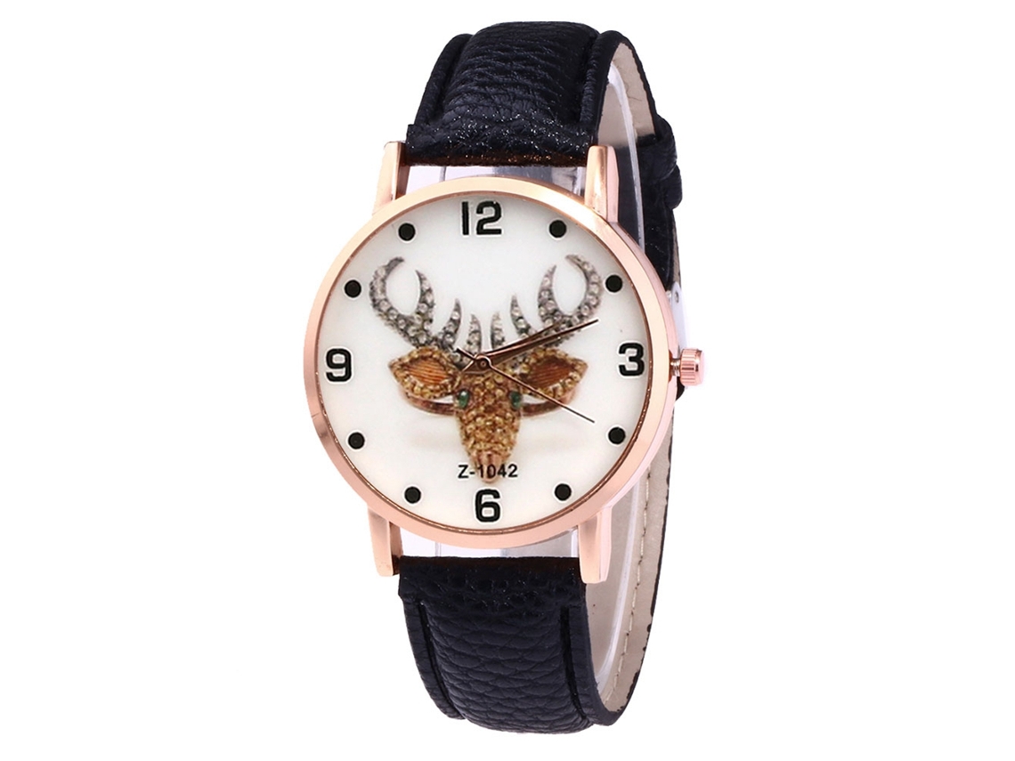 Reloj De Cuarzo Con Correa De Cuero Pu Unisex Zhoulianfa Diseño De Alce Negro