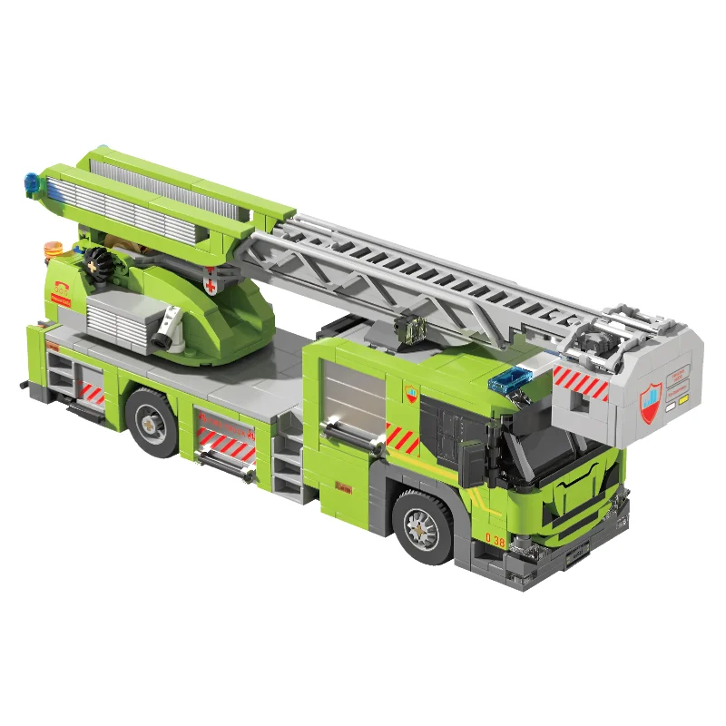 Conjunto De Blocos De Montar Para Modelo De Veículo Urbano (caminhão De Bombeiros Com Escada)